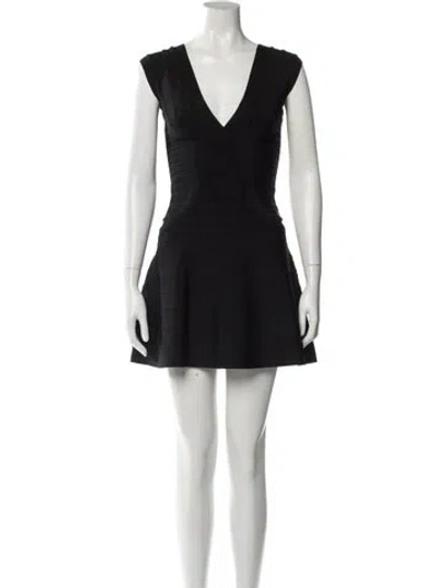 Pre-owned Herve Leger V-neck Mini Dress In Black