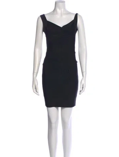 Pre-owned Herve Leger V-neck Mini Dress In Black