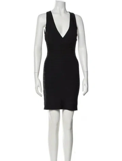 Pre-owned Herve Leger V-neck Mini Dress In Black