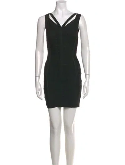 Pre-owned Herve Leger V-neck Mini Dress In Black