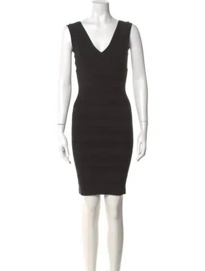 Pre-owned Herve Leger V-neck Mini Dress In Black