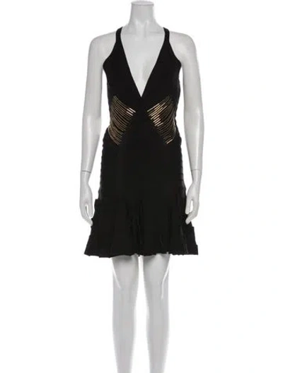 Pre-owned Herve Leger V-neck Mini Dress In Black