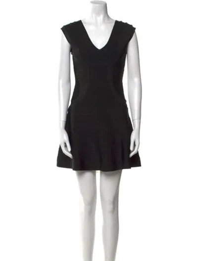 Pre-owned Herve Leger V-neck Mini Dress In Black