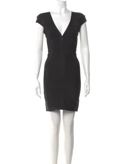 Pre-owned Herve Leger V-neck Mini Dress In Black