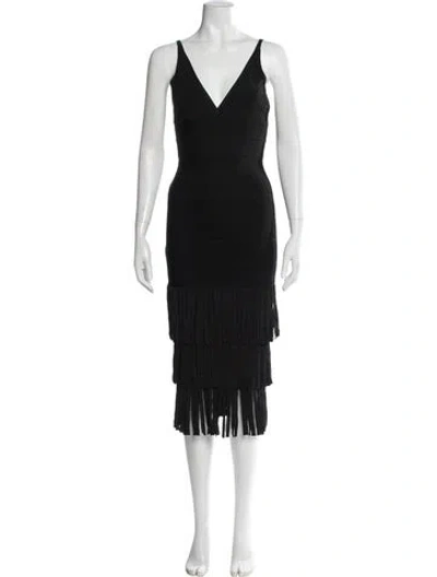 Pre-owned Herve Leger V-neck Mini Dress In Black