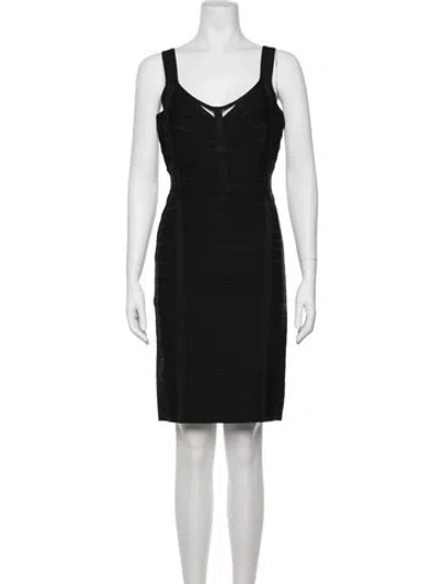 Pre-owned Herve Leger V-neck Mini Dress In Black