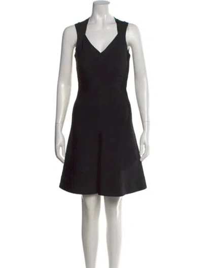 Pre-owned Herve Leger V-neck Mini Dress In Black