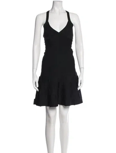 Pre-owned Herve Leger V-neck Mini Dress In Black