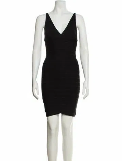 Pre-owned Herve Leger V-neck Mini Dress In Black