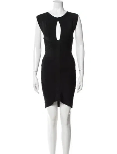 Pre-owned Herve Leger V-neck Mini Dress In Black
