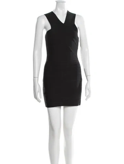 Pre-owned Herve Leger V-neck Mini Dress In Black