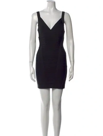 Pre-owned Herve Leger V-neck Mini Dress In Black