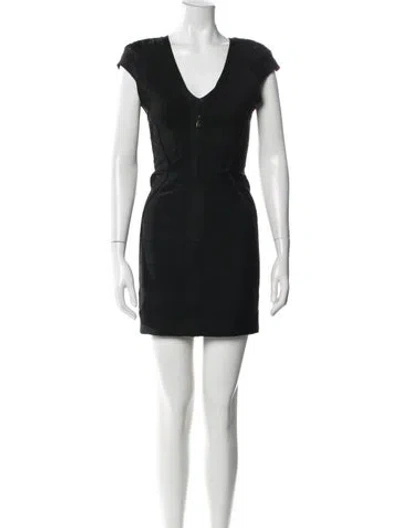 Pre-owned Herve Leger V-neck Mini Dress In Black