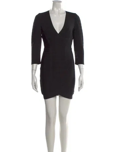 Pre-owned Herve Leger V-neck Mini Dress In Black