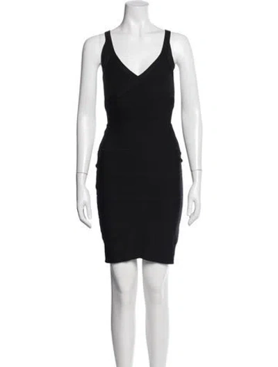 Pre-owned Herve Leger V-neck Mini Dress In Black