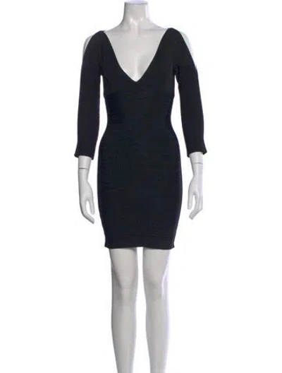 Pre-owned Herve Leger V-neck Mini Dress In Black