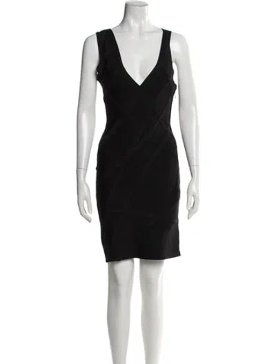 Pre-owned Herve Leger V-neck Mini Dress In Black