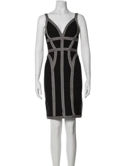 Pre-owned Herve Leger V-neck Mini Dress In Black