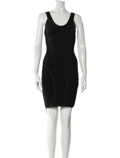 Pre-owned Herve Leger V-neck Mini Dress In Black
