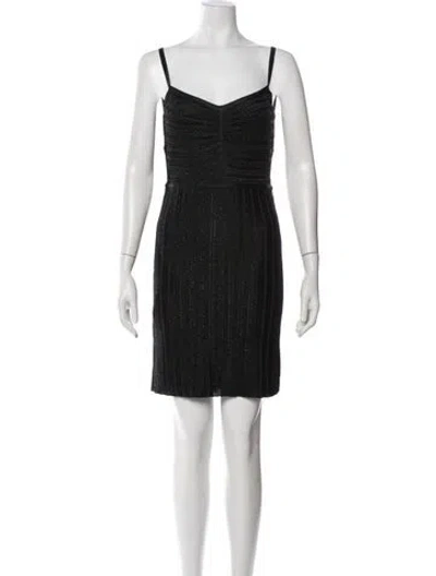 Pre-owned Herve Leger V-neck Mini Dress In Black