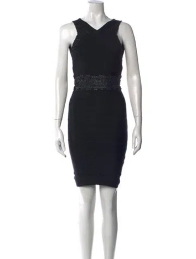 Pre-owned Herve Leger V-neck Mini Dress In Black