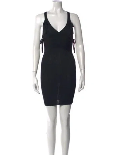 Pre-owned Herve Leger V-neck Mini Dress In Black