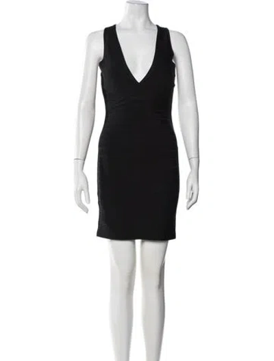 Pre-owned Herve Leger V-neck Mini Dress In Black