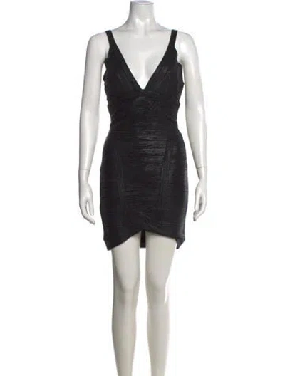 Pre-owned Herve Leger V-neck Mini Dress In Black