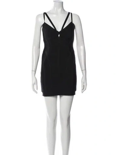 Pre-owned Herve Leger V-neck Mini Dress In Black