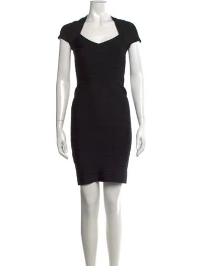 Pre-owned Herve Leger V-neck Mini Dress In Black