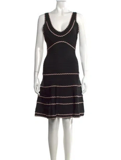 Pre-owned Herve Leger V-neck Mini Dress In Black