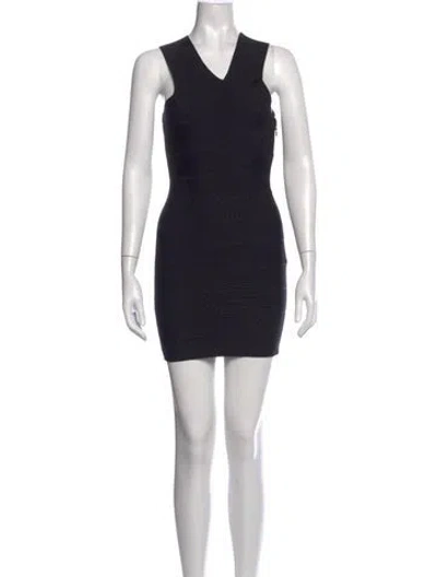 Pre-owned Herve Leger V-neck Mini Dress In Black