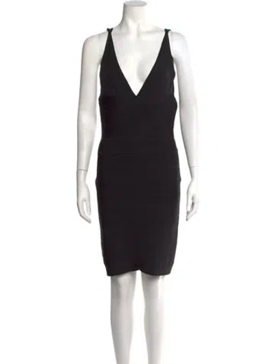 Pre-owned Herve Leger V-neck Mini Dress In Black