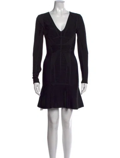 Pre-owned Herve Leger V-neck Mini Dress In Black