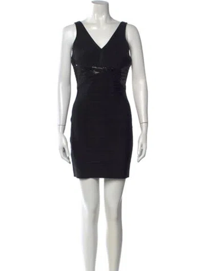 Pre-owned Herve Leger V-neck Mini Dress In Black