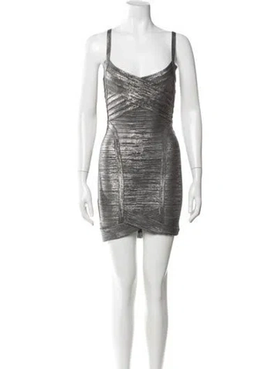 Pre-owned Herve Leger V-neck Mini Dress In Black