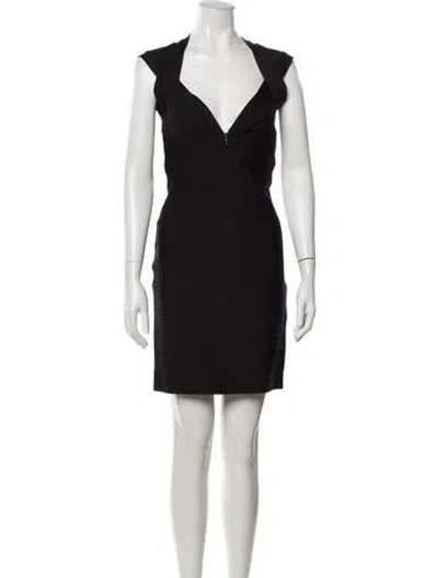 Pre-owned Herve Leger V-neck Mini Dress In Black
