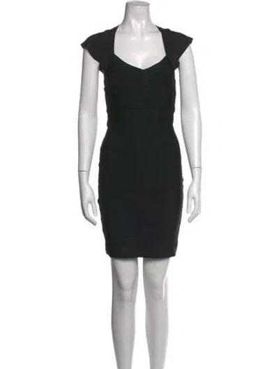 Pre-owned Herve Leger V-neck Mini Dress In Black