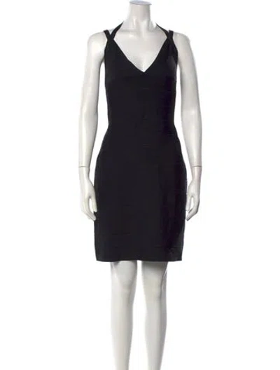 Pre-owned Herve Leger V-neck Mini Dress In Black
