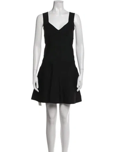 Pre-owned Herve Leger V-neck Mini Dress In Black