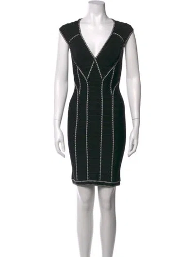 Pre-owned Herve Leger V-neck Mini Dress In Black