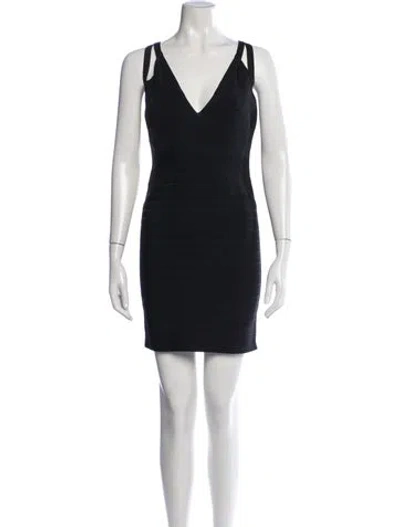 Pre-owned Herve Leger V-neck Mini Dress In Black