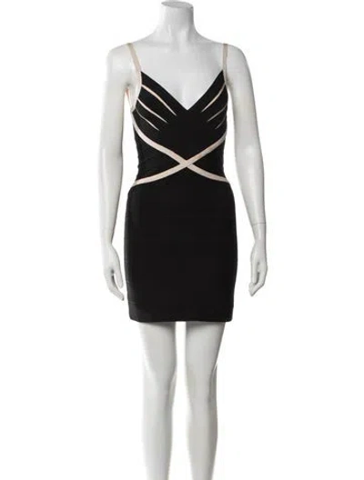 Pre-owned Herve Leger V-neck Mini Dress In Black