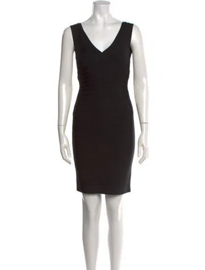 Pre-owned Herve Leger V-neck Mini Dress In Black