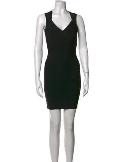 Pre-owned Herve Leger V-neck Mini Dress In Black