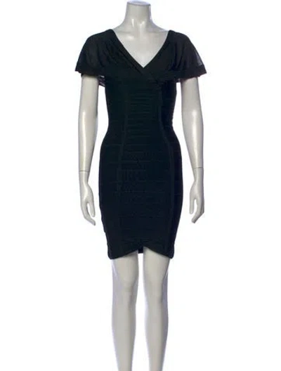 Pre-owned Herve Leger V-neck Mini Dress In Black