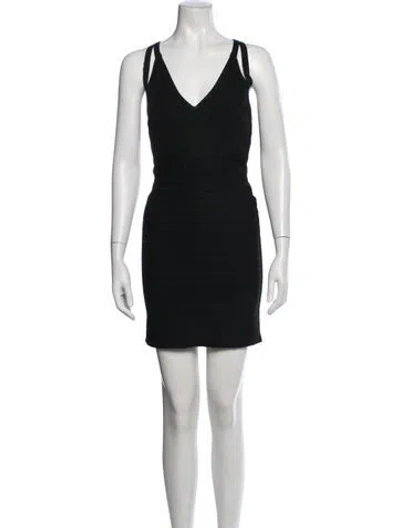 Pre-owned Herve Leger V-neck Mini Dress In Black