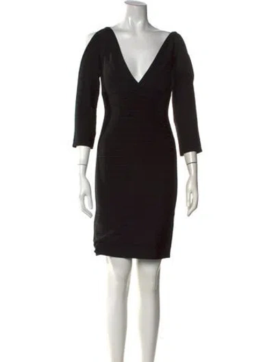 Pre-owned Herve Leger V-neck Mini Dress In Black