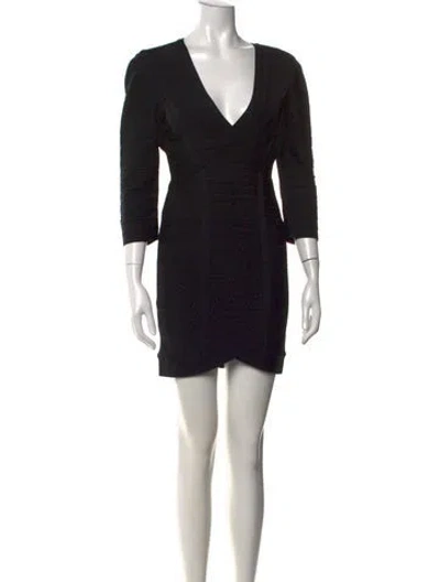 Pre-owned Herve Leger V-neck Mini Dress In Black