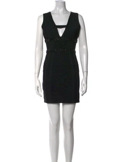 Pre-owned Herve Leger V-neck Mini Dress In Black